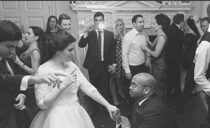 This is our bride and groom in position ready to do the mannequin challenge